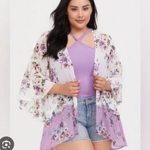 TORRID Lilac Cream Kimono Chiffon Feel Flowy Versatile Torrid SIZE 0/00